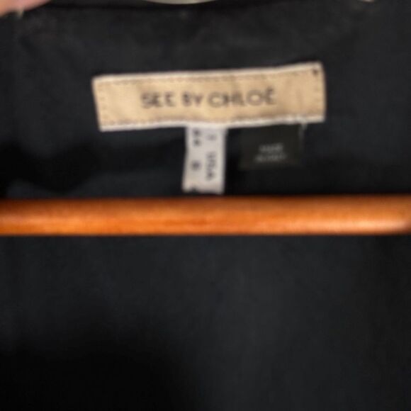 See By Chloe Black 100% Cotton Round Collar Jacket Sz 8 - Picture 4 of 9